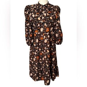 UNIVERSAL THREAD Navy and Gold Floral Prairie Dress Size XSmall